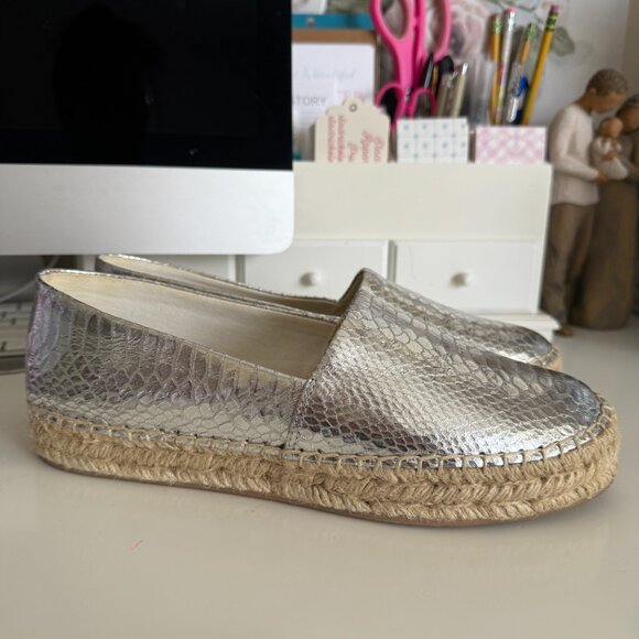 NIB Jack Rogers Palmer Espadrille Snake Embossed Silver Size 9.5 - Picture 10 of 16